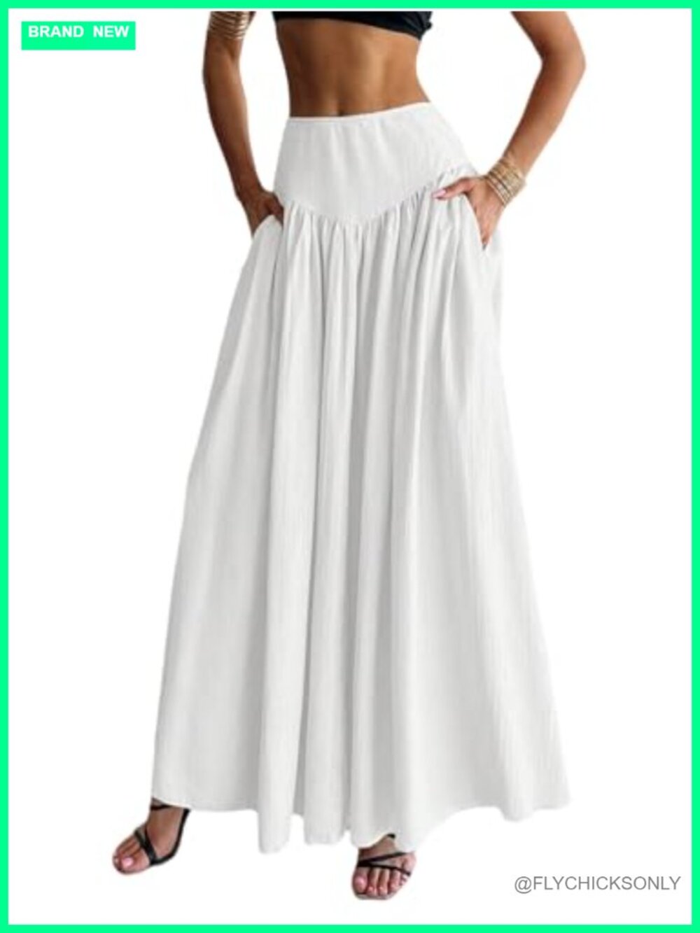 Women's Flowy Pleated Boho Maxi Skirt High Waisted with Pockets
